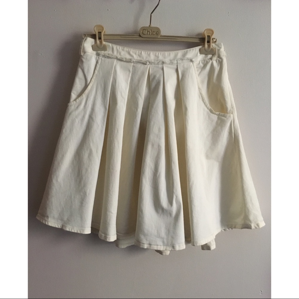 Patrizia Pepe White Denim ALine Plead Cotton Skirt